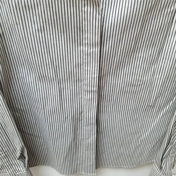 Lafayette  148 Grey Silver Striped Fitted Button Up Shirt 0 - Picture 7 of 8